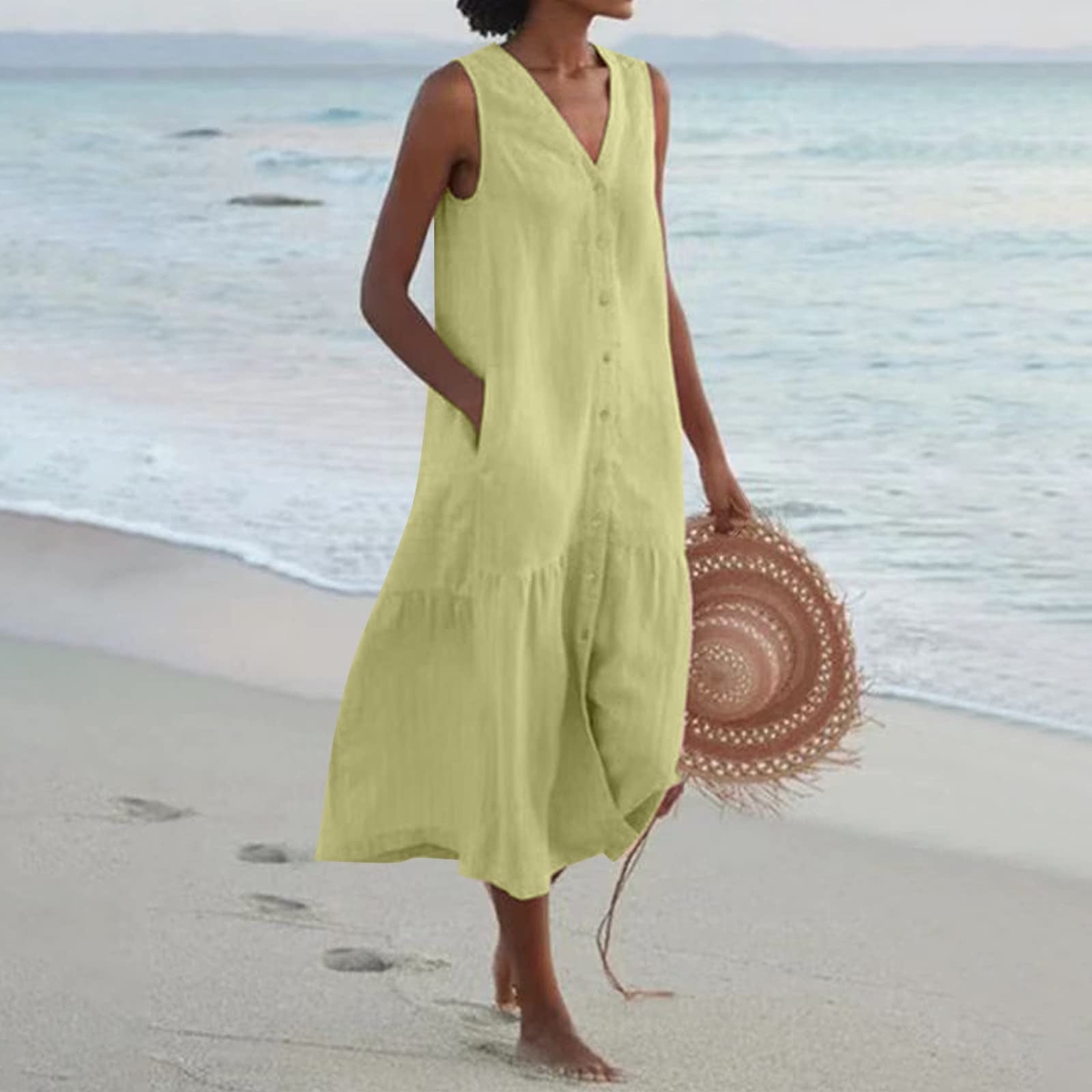 sachin and babi light blue dress Floral Print Cheap Long Casual Dresses Women's Long Sleeve Boho Midi Dress  V Neck Floral Print Casual Button Down Loose Ruffle Beach Long Dress With  Belt main image 1