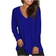 thumbnail image 1 of TIANEK Fall Fall Tshirts Shirts for Women Long Sleeve V Neck Blue Women Tops Trendy 2023 Fashion Solid Pullover Casual Timeless Loose Gift Blouses, 1 of 4