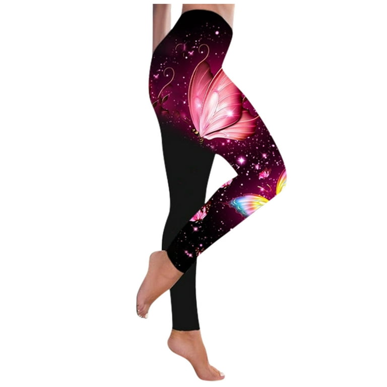 TIANEK Fashion Butterfly Print Yoga Plus Size Casual High Waist Sport Brown  Pants Women Reduced Price