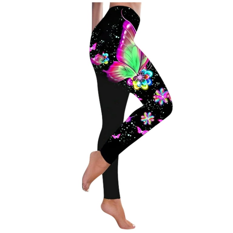 TIANEK Fashion Butterfly Print Yoga Plus Size Casual High Waist Sport  Stretchy Dress Pants for Women Clearance