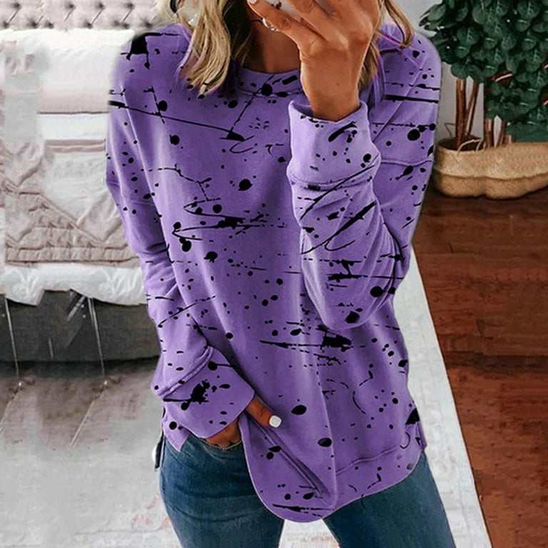 TIANEK Fashion Print Long Sleeve Comfortable Breathable Round-Neck Breast  Cancer Awareness Shirts Clearance