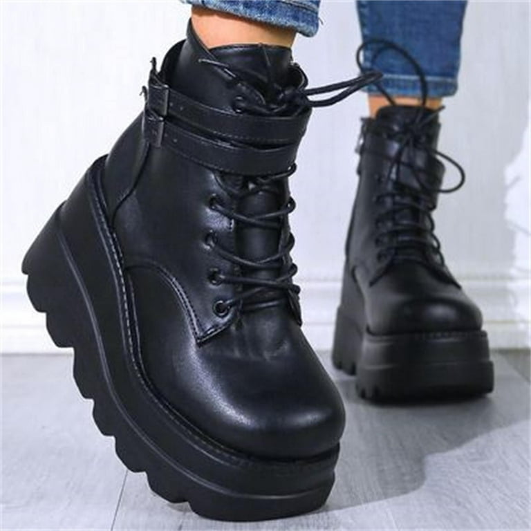 TIANEK Fashion Thick Soled Large Size Short Autumn Platform Leather Kamik  Boots Women