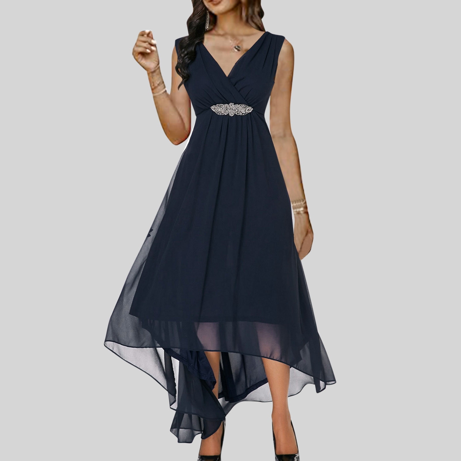 Formal Dress for Ladies TIANEK Solid High Waist V-Neck Elegant Ball Prom  Gown Wedding Guest Dress Long Maxi Dress - Walmart.com
