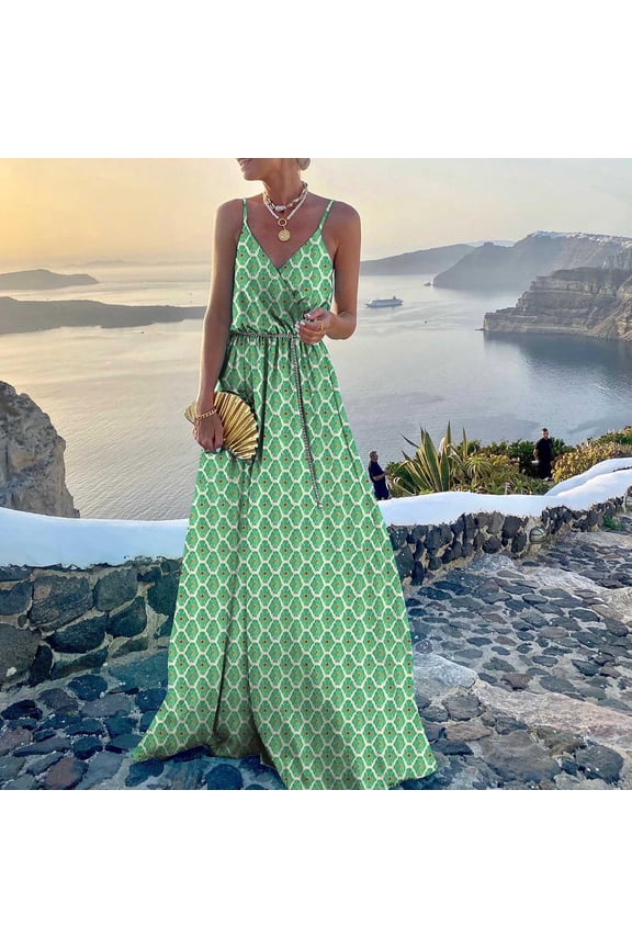 CALAFEBILA Feminine V Neck sleeveless Women Shirt Dress Floral Printed Sexy Mother'S Day Brunch Quick Drying Dress