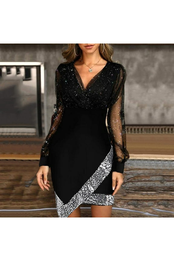 Junior Bridal Shower Dress,Fashion Ball Prom Gown Sundress,Sequin Solid Long Sleeve Shape Long Dress for Women 2023