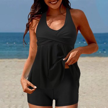 Plus Size Two-piece Oelaio Plus Size Flowy Tankini Swimsuit - Cute Floral Print Two Piece 2024 Women's Tankini Bathing Suit