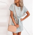 thumbnail image 1 of CALAFEBILA Ladies Mother's Day 2025 Spring Indian Skims Dupes Maxi Dress Solid Color Round Neck Tie Short Sleeve Cocktail Dress Clearance, 1 of 3