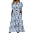 thumbnail image 1 of CALAFEBILA Ladies Mother's Day Spring Church Flowy Midi Dress Spring V-Neck Printing Pocket Buttons Mid-Calf Blue Dress, 1 of 3