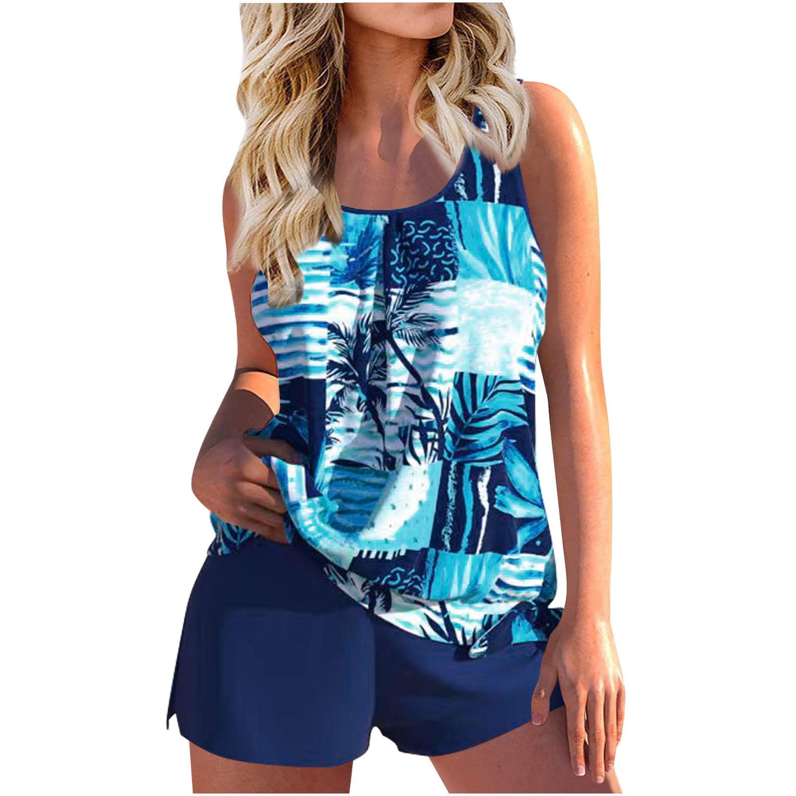 TIANEK Modest Juniors Swimswear with Shorts Tankini Summer Hawaiian