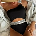 thumbnail image 1 of CALAFEBILA Pretty Women Siamese 2025 Skinny One-Shoulder Solid Surfing Halter Show Waist Mother's Day Asia Summer One-Piece Swimsuit for Women, 1 of 6