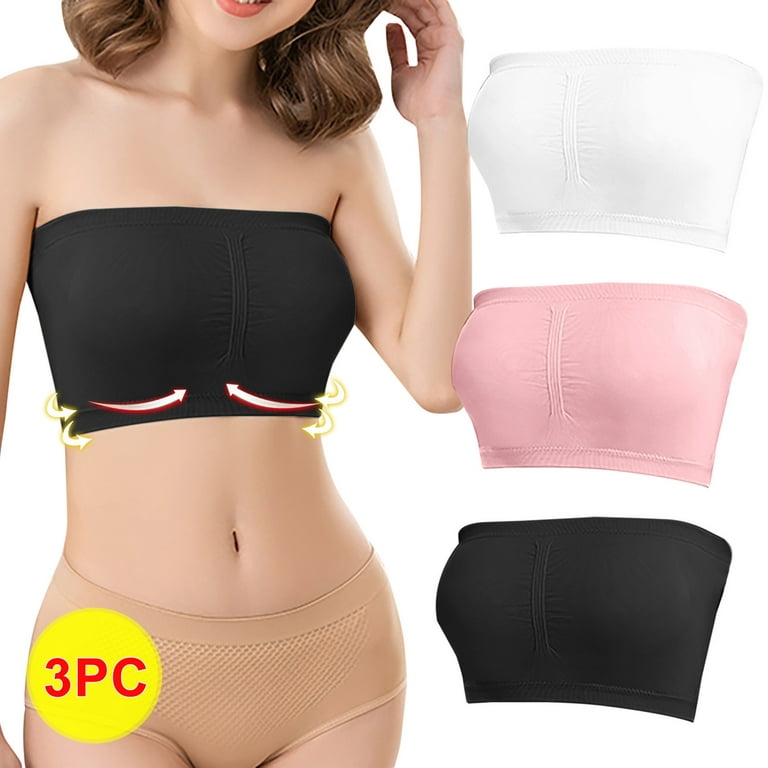 TIANEK Strapless Bra 3-Pack Plus Size Comfortable Summer Solid Wireless  Strapless Push Up Padded Mother's Day Adhesive Bra for Women Clearance