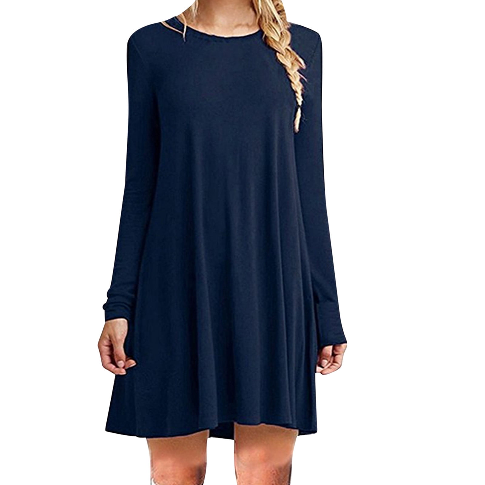 Women's Vintage Inspired Long Sleeve A-Line Short Dress - Lapel Collar, Flowy Skirt