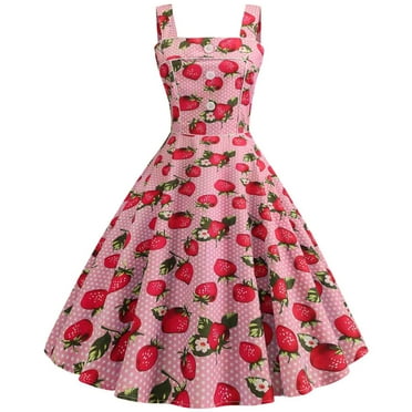 POTETI Sundresses for Plus Size Women Pink Mini Dresses Casual Sleeveless Strawberry Print Slim Mini Dress Plus Sundress