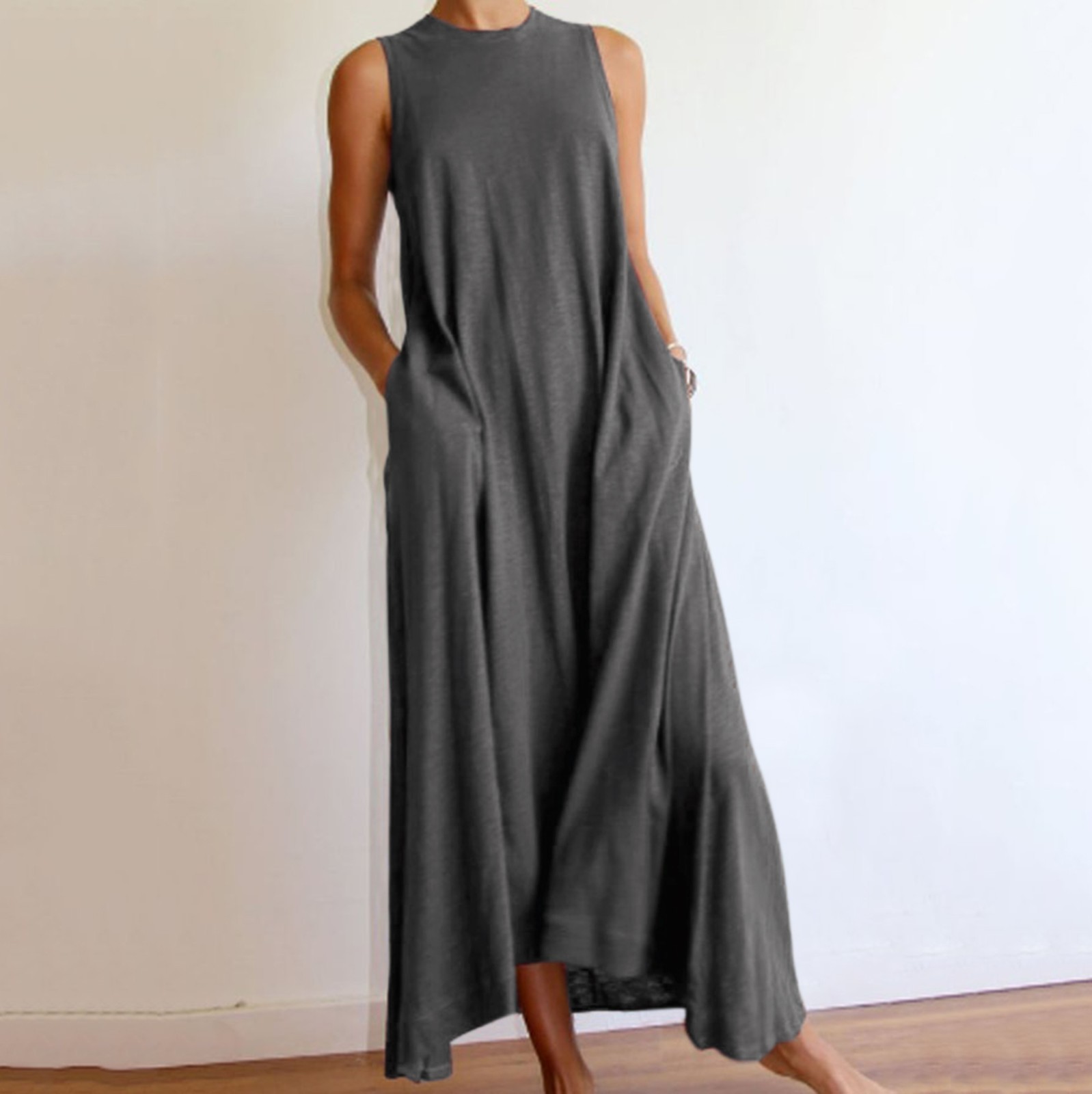 Wioihee Summer Dress for Women 2024 Casual Solid Sleeveless Frenulum ...