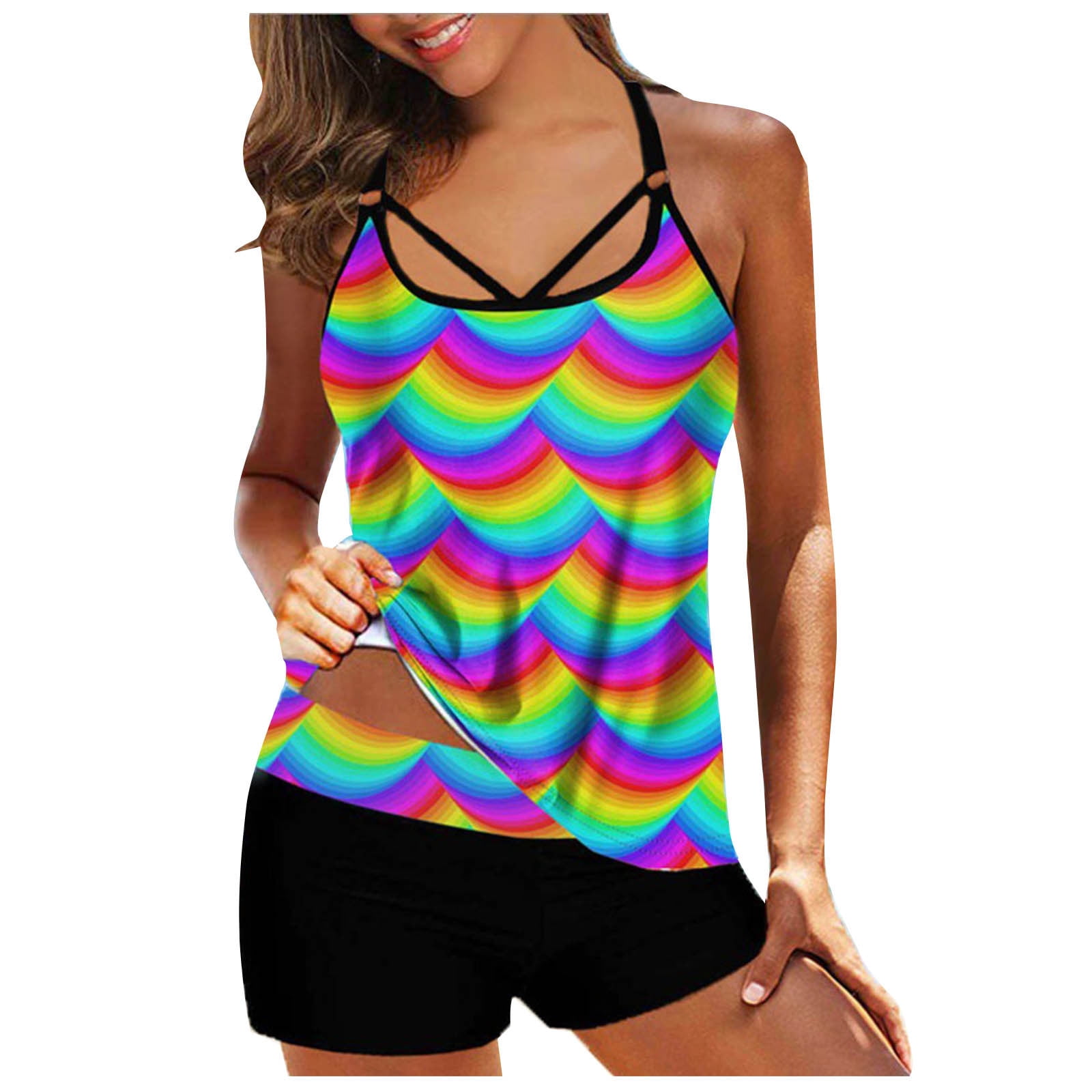 TIANEK Swimsuit for Girls Modest Tankini Floral Print Summer Beach