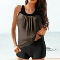 thumbnail image 1 of CALAFEBILA Swimsuits Womens Tankini Modest Two Piece Solid Summer Patchwork Bathing Suits, 1 of 5