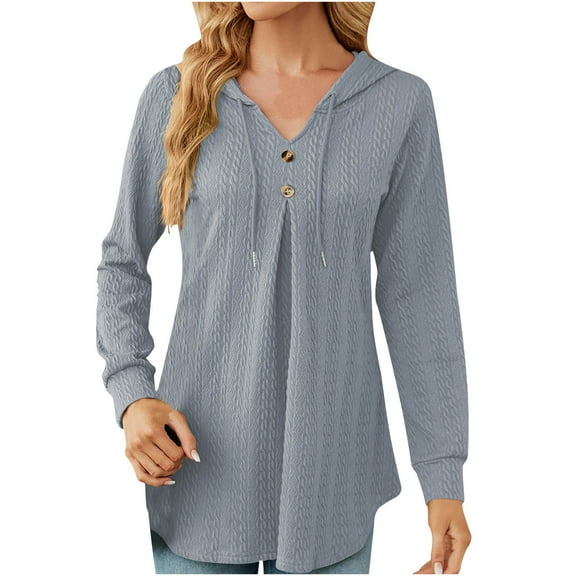 CALAFEBILA Women Sweatshirt 2025 Casual Fall Winter V-neck Button Drawstring Long Sleeved Loose Tops Sweater Hoodies Sweatshirts for Women