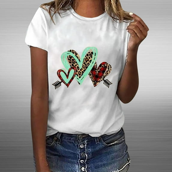 CALAFEBILA Women Workout Blouse Mother's Day Date Tees Funny Cute Short Sleeve Fall Hearth Love Gift Gift For Couples Summer Quick Drying Blouse for Women