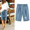 thumbnail image 1 of CALAFEBILA Women Yoga Shorts Summer Print Linen Wide Leg Independence Day Half Shorts Pants, 1 of 3