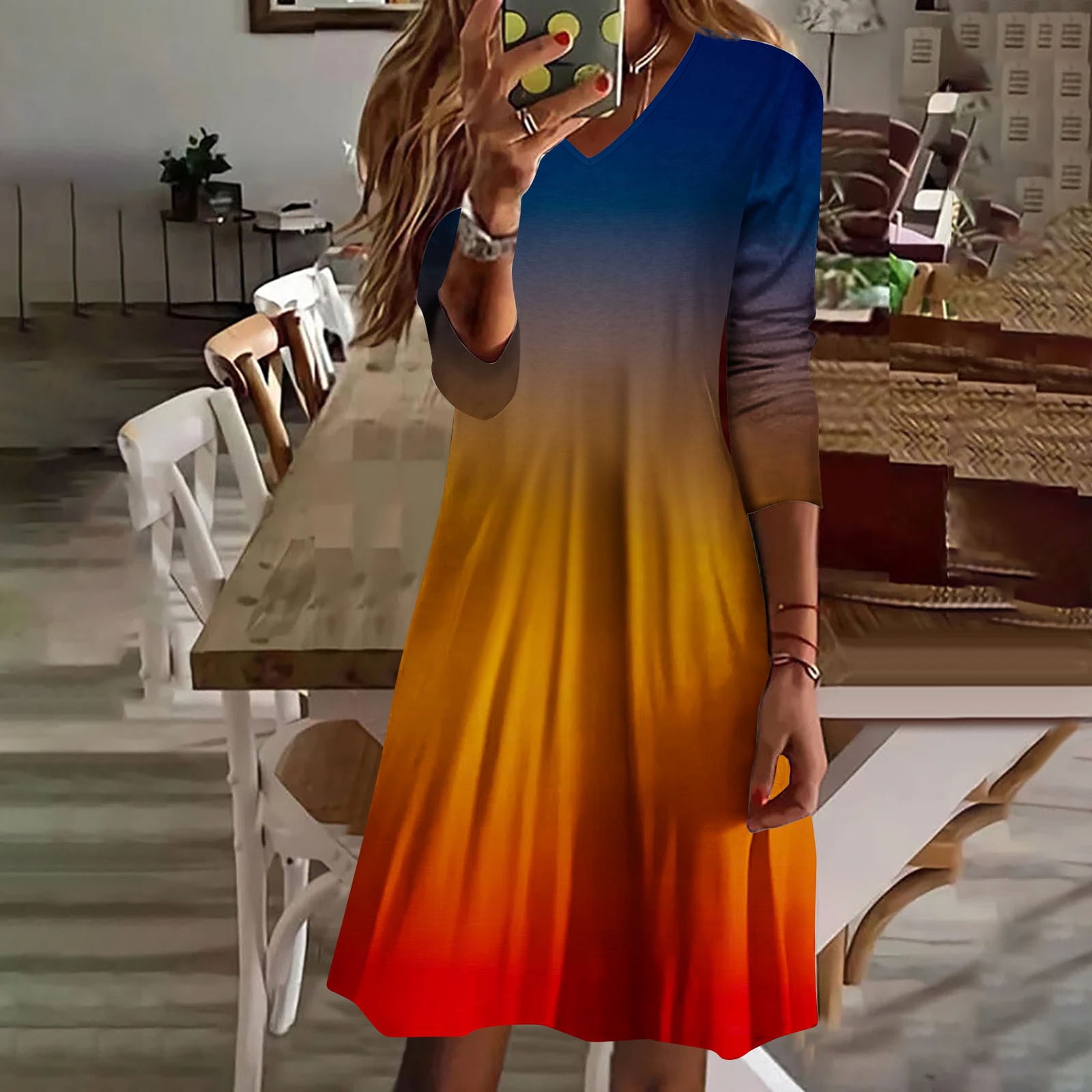 CALAFEBILA Women's Casual Dresses Long Sleeve Vneck Floral Knee Length — free download