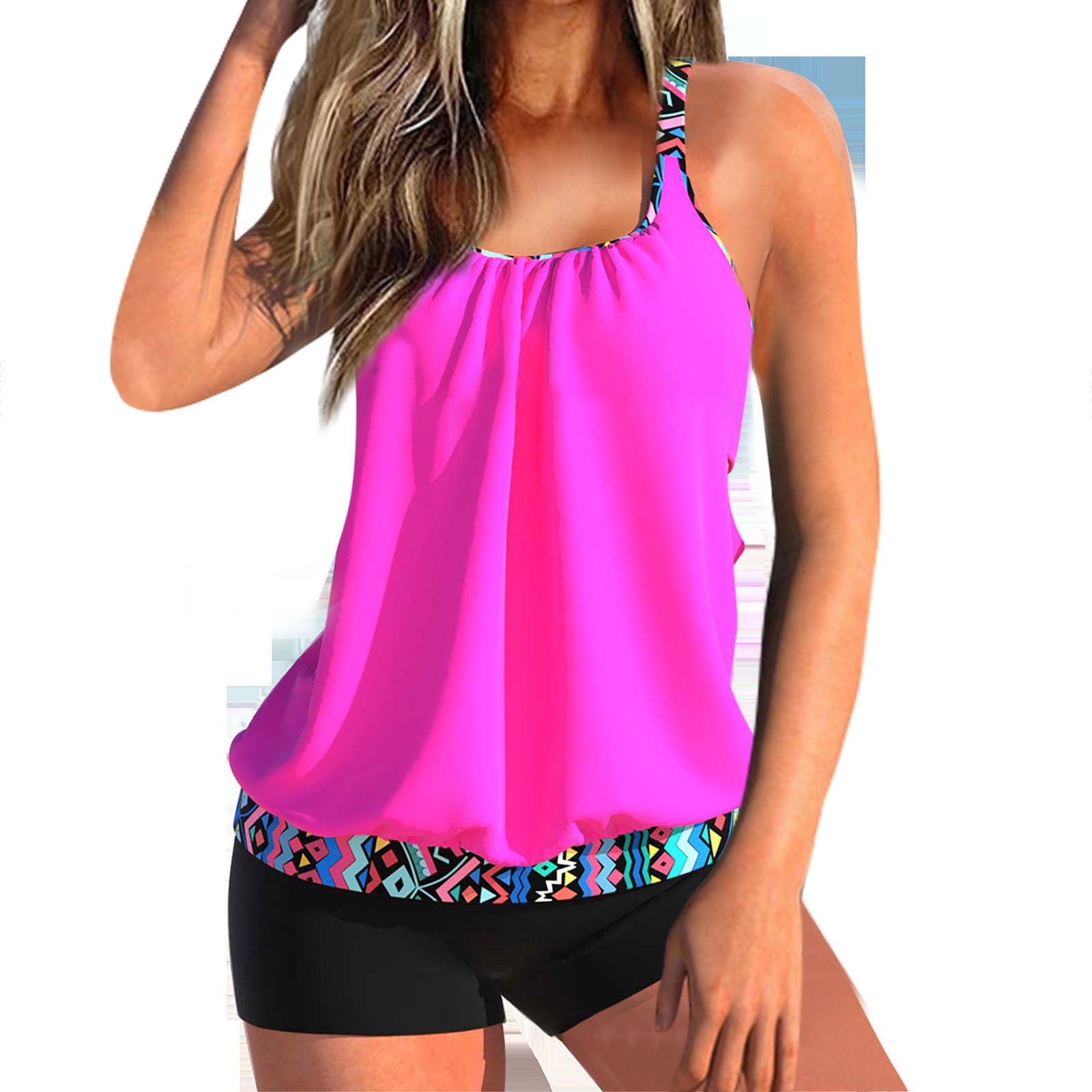 CALAFEBILA Women's Swimsuit Tankini Modest Two Piece Pleated Vintage ...