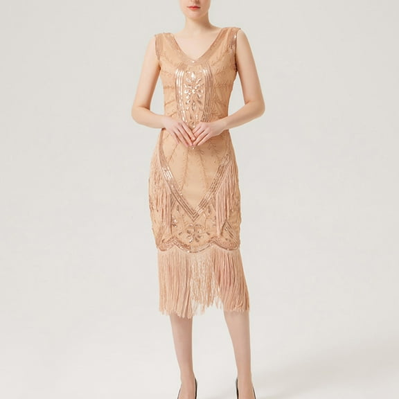 CALAFEBILA Womens Fall Dress,Women Fashion Glitter Sparkly Sequin Formal Evening Gown Fringe Tassels Bodycon Vintage Short Dress