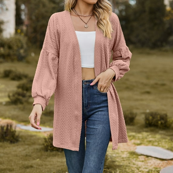 CALAFEBILA Womens Loose Fit Outwear Lightweight Sweater Solid Front Open Long Sleeve Cardigan for Women 2025