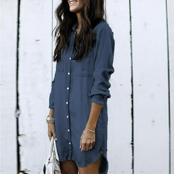 CALAFEBILA Womens Mid Length Boyfriend Jean Jacket for Women 2025 Slimming Long Sleeve Button Down Oversizd Denim Jacket With Pockets