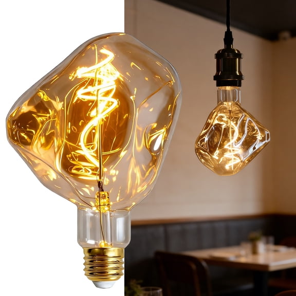 TIANFAN Vintage Edison LED Bulb,Amber,4W Dimmable (25W Equiv), 2000K Warm White, 200LM, E26 Base, Stone Textured Glass, Industrial Retro Ambience Light for Decoration (110-130V)