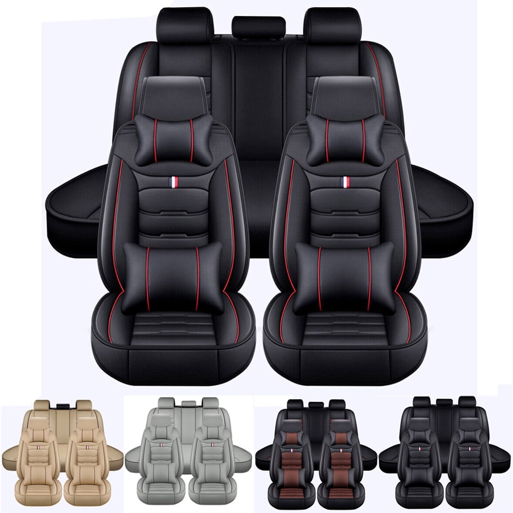 TIANLAIMEI Car Seat Covers Full Set Leather Front and Rear Bench Backrest Seat Cover Set Universal Fit for Auto Sedan SUV Truck Black