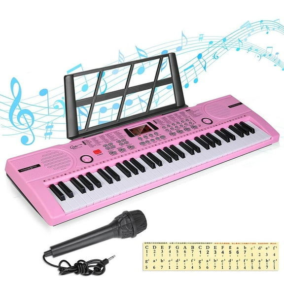 TIANLAIMEI Electric Digital Piano 61 Keys 100 Tones Eectric Keyboard Built-in Microphone for Beginners Kids Musical Instruments Gifts,Pink