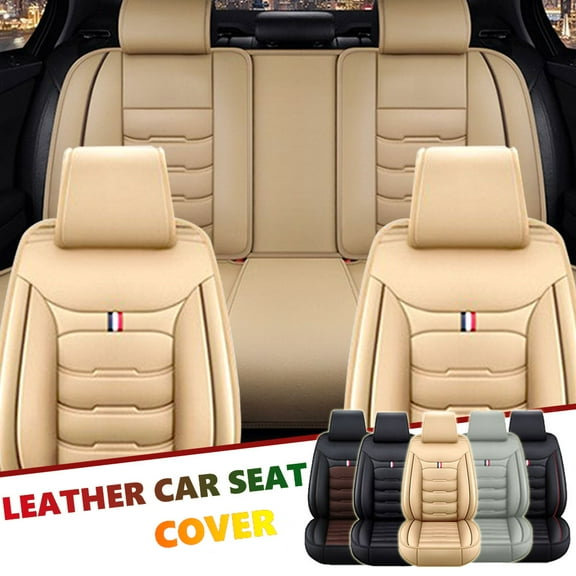 TIANLAIMEI Full Set Beige, Leather, Auto Cushion Pad Protector, Front and Rear Seat Covers, 5 Pieces