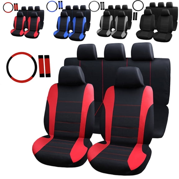 TIANLAIMEI Full Set Car Seat Covers with Steering Wheel Cover and Seat Belt Shoulder Protector Set, Automotive Seat Cushion Car Accessories Fits Most Cars