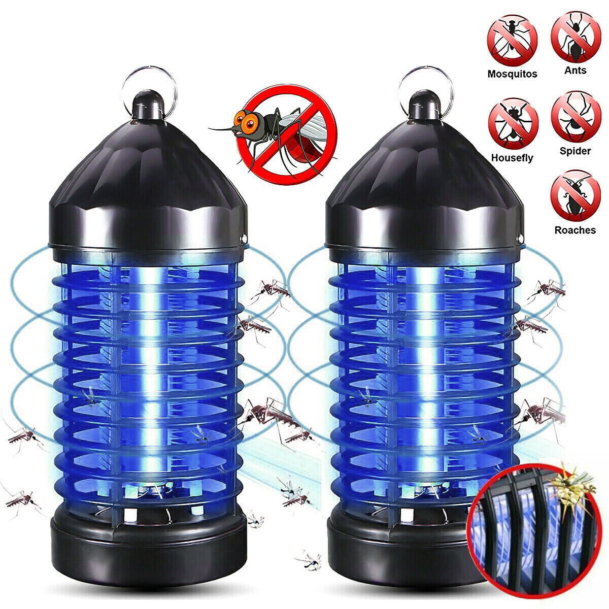 TIANLAIMEI Indoor & Outdoor 320 sq ft Electronic Bug Zapper, Black, 2 Count
