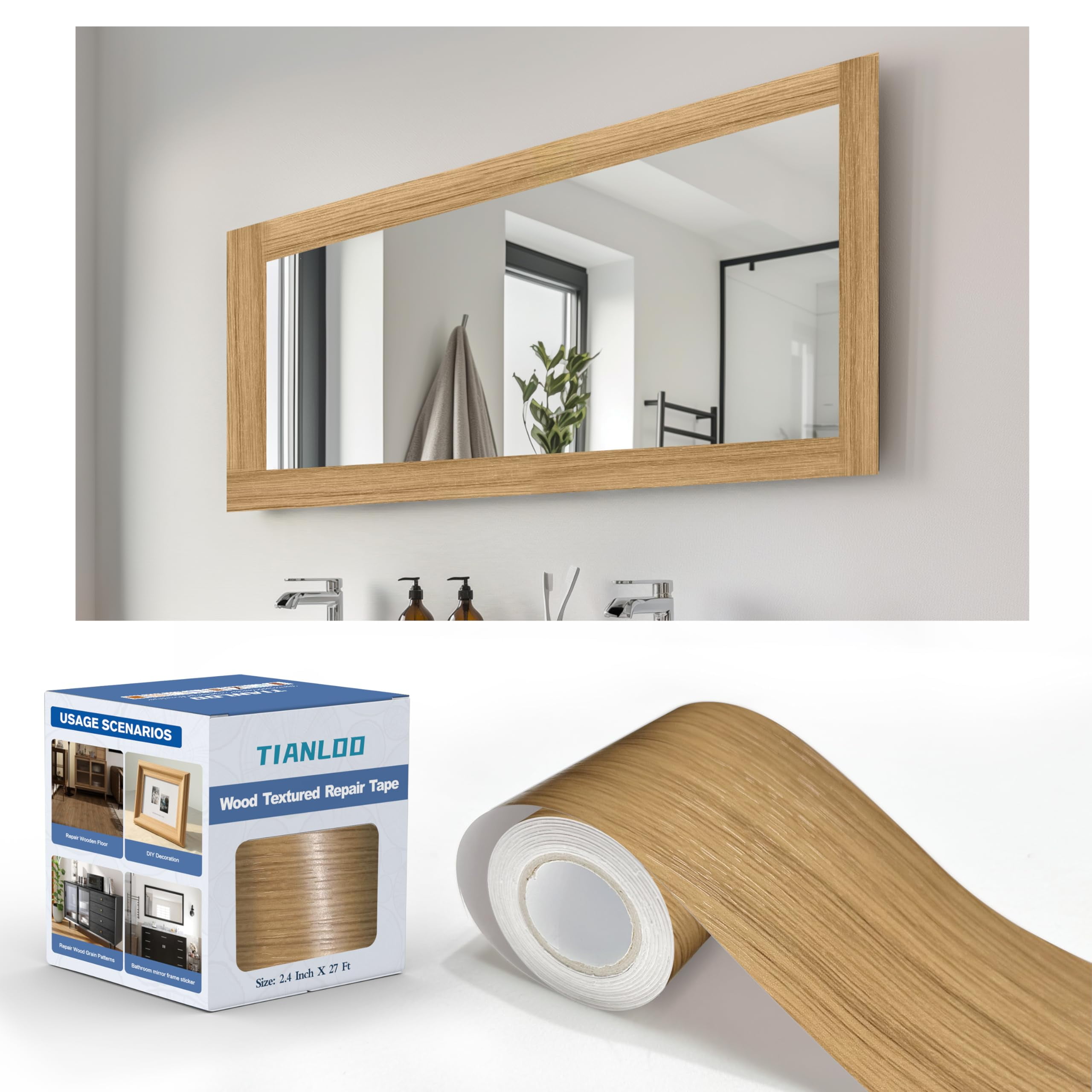 TIANLDD 27 FT Wood Grain Wallpaper Border, Removable Waterproof Mirror ...