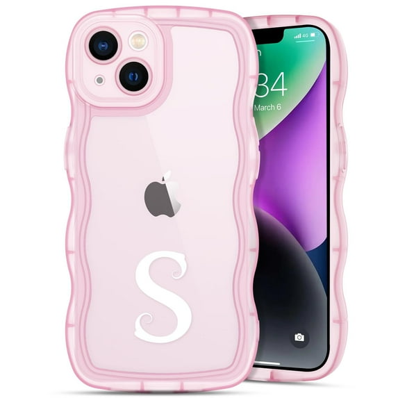 TIANLI Compatible with iPhone 13 Case: A-Z Initials Personalized Apple iPhone 13 Case for Girl, Kawaii Stylish Protective iPhone 13 Case for Women - Pink S