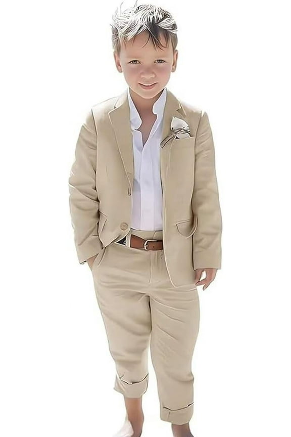 TIANMEI Linen Boys Suit Beach Wedding Suit Summer Slim Fit 2 Pieces Kids Light Weight Linen Suit Jacket Pant