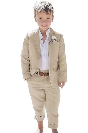TIANMEI Linen Boys Suit Beach Wedding Suit Summer Slim Fit 2 Pieces Kids Light Weight Linen Suit Jacket Pant