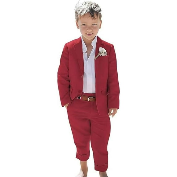 TIANMEI Linen Boys Suit Beach Wedding Suit Summer Slim Fit 2 Pieces Kids Light Weight Linen Suit Jacket Pant