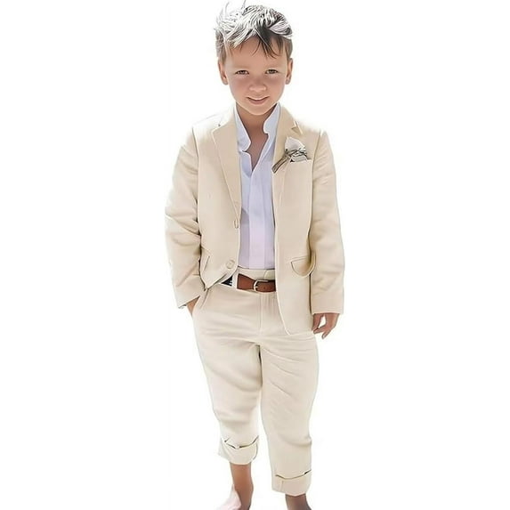 TIANMEI Linen Boys Suit Beach Wedding Suit Summer Slim Fit 2 Pieces Kids Light Weight Linen Suit Jacket Pant