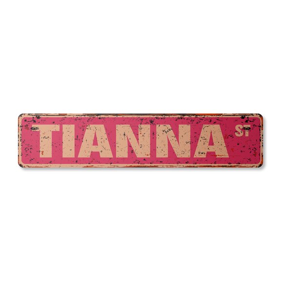 TIANNA Vintage Plastic Street Sign Childrens Name Room Sign | Indoor/Outdoor | 18" Wide
