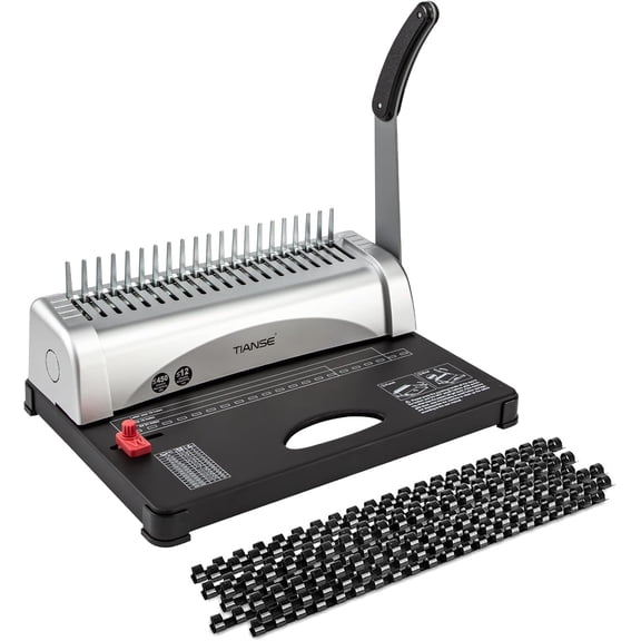 TIANSE Binding Machine, 21-Holes, 450 Sheets, Comb Binding Machines with Starter Kit 100 PCS 3/8'' Comb Binding Spines, Comb Binder Machine Book Maker Perfect for Letter Size, A4, A5 or Smaller Sizes