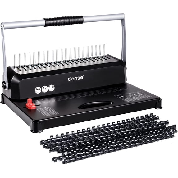 TIANSE Binding Machines, 21-Holes, 450 Sheets, Comb Bind Machine Book Maker with 100 PCS 3/8'' Comb Binder Spines Starter Kit, Comb Binding Machine for Letter Size, A4, A5 or Smaller Sizes