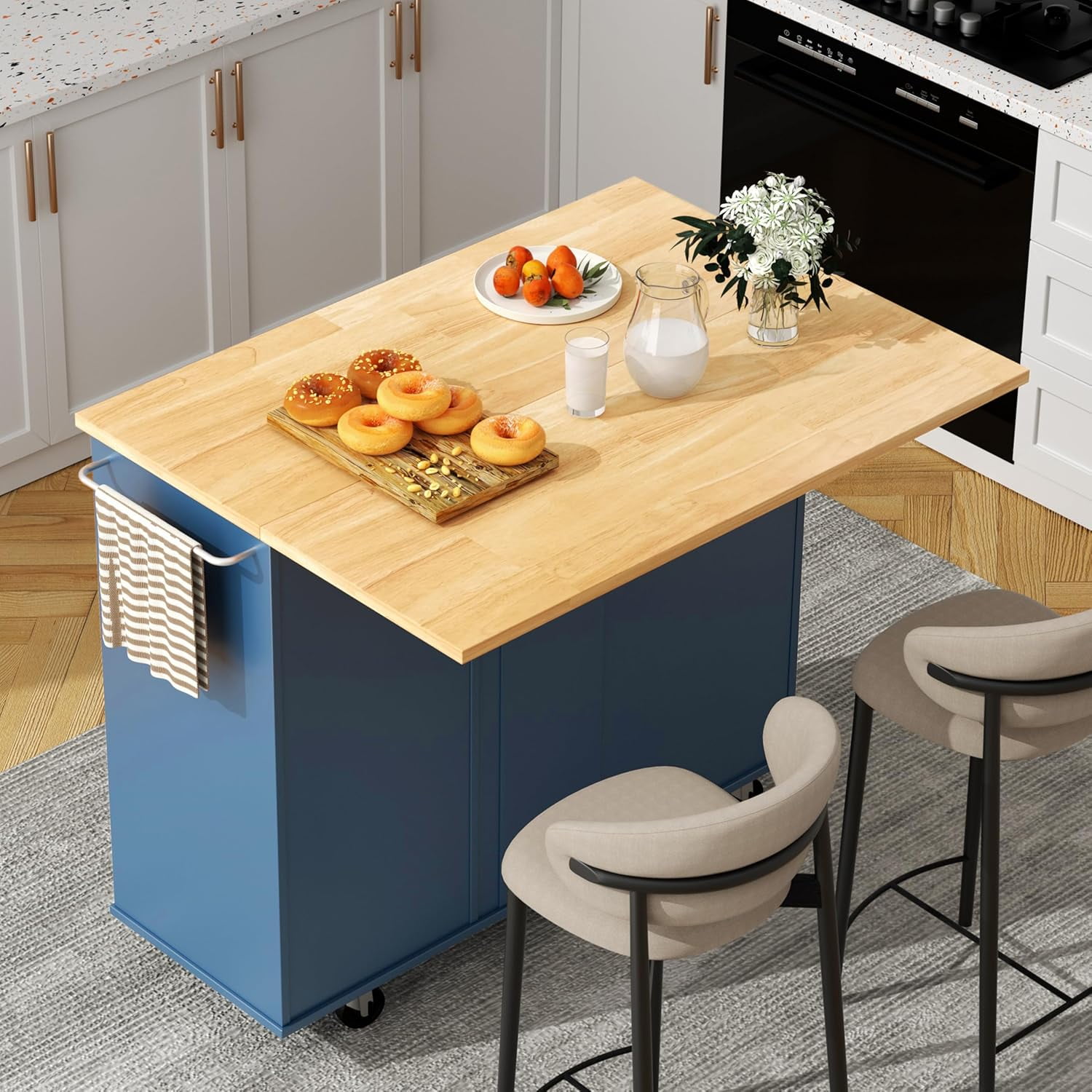 TIANTAI Kitchen Island with Folding Drop Leaf, Rolling Island Table ...