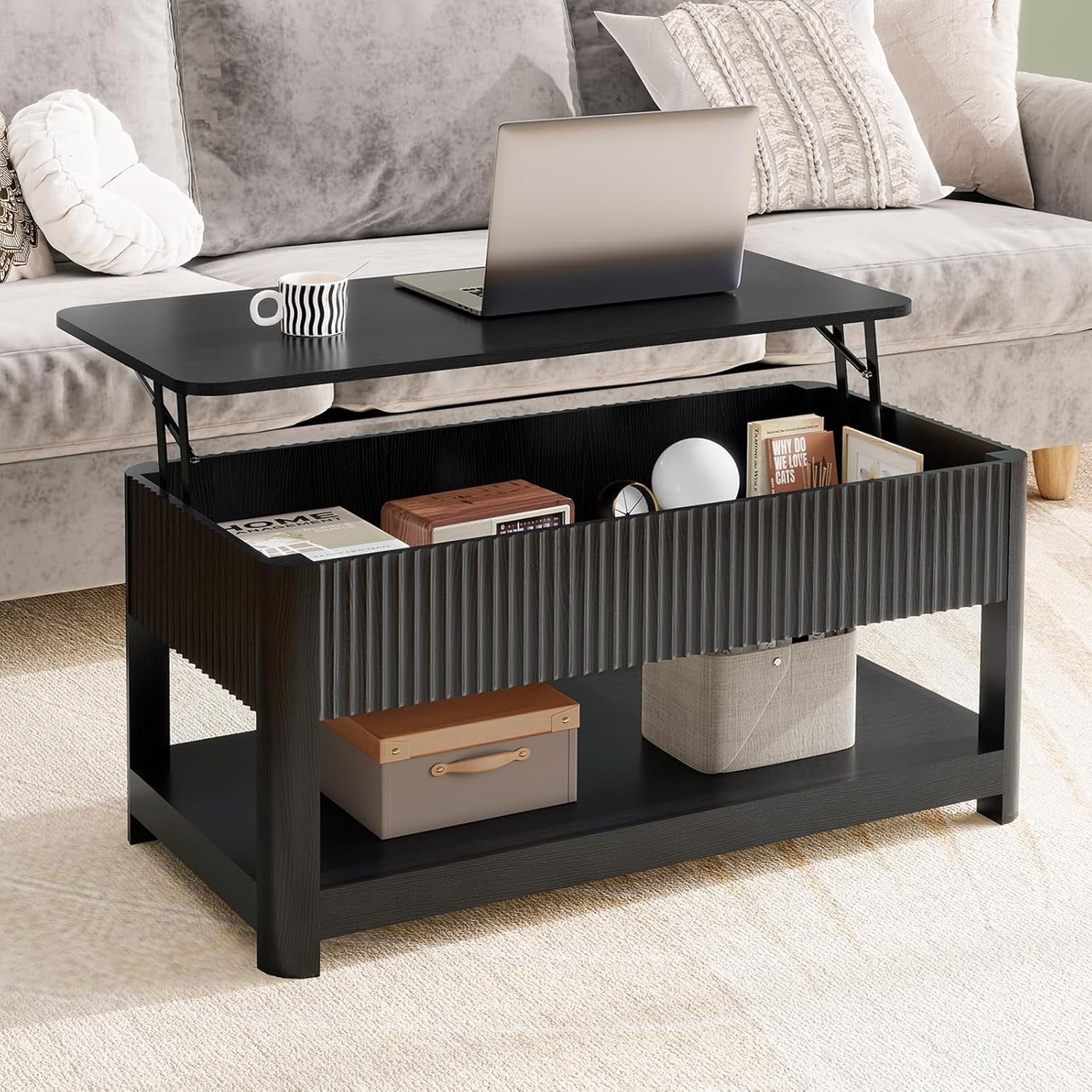 TIANTAI Lift Top Coffee Table with Storage, Mid Century Modern Coffee ...