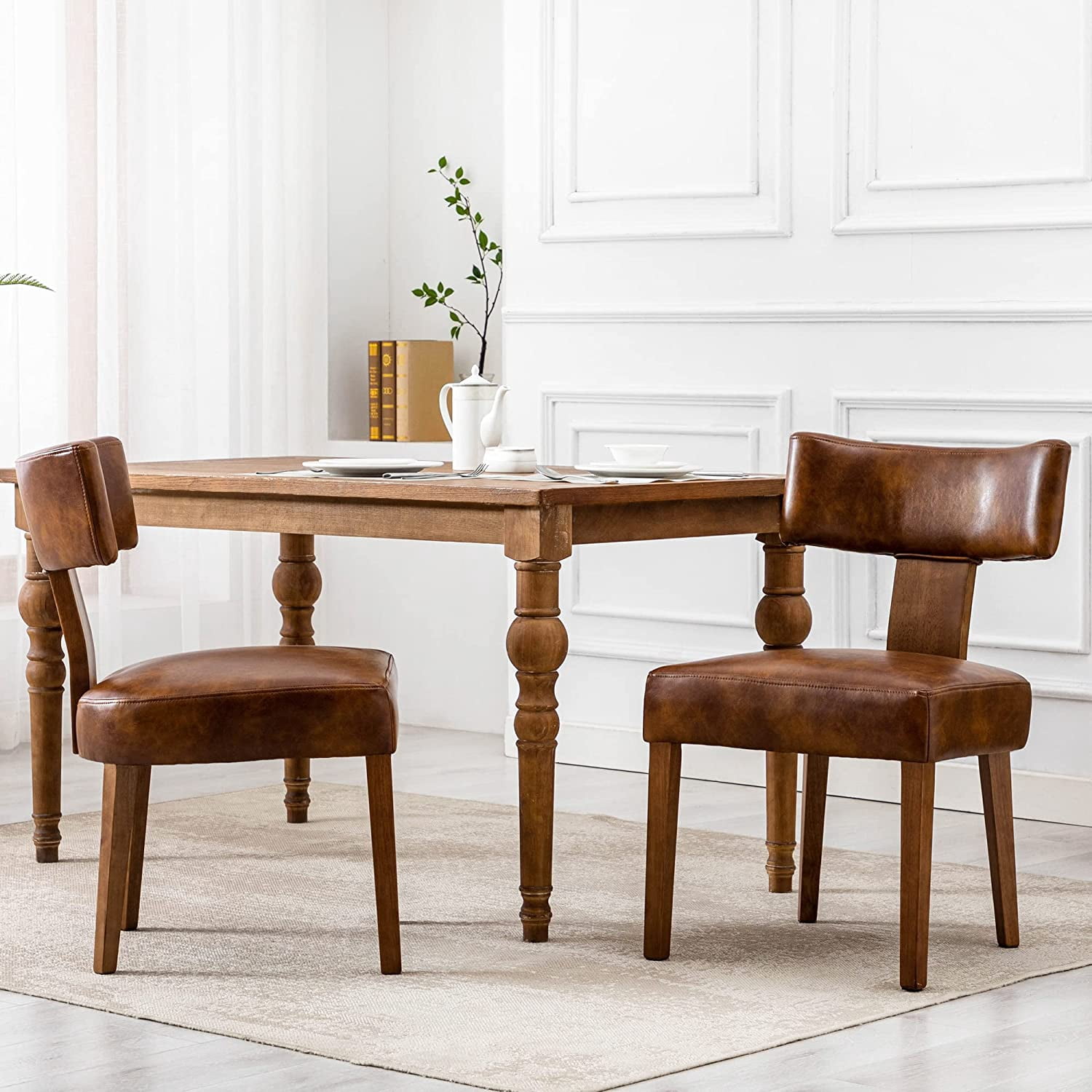 TIANTAI Mid Century Modern Dining Chairs Set of 2, Farmhouse PU Leather ...