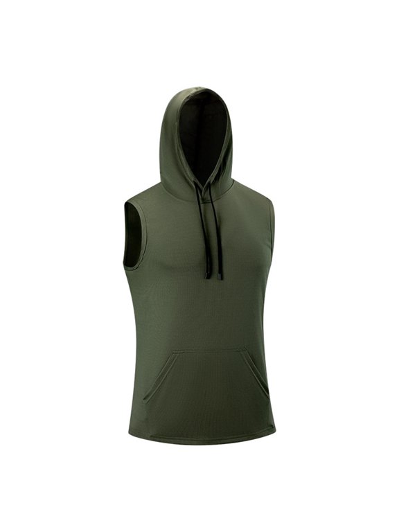 2026 Summer Men's Fitness Sleeveless Hooded Silk Loose Collar Shirt Large Size V Neck T Shirt Mod Bod Tops