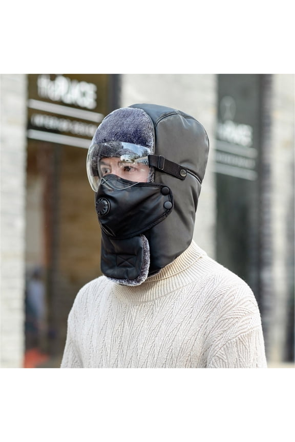 Adjustable Winter Warm Windproof Hat Glasses Set for Outdoor Cycling Big Hat