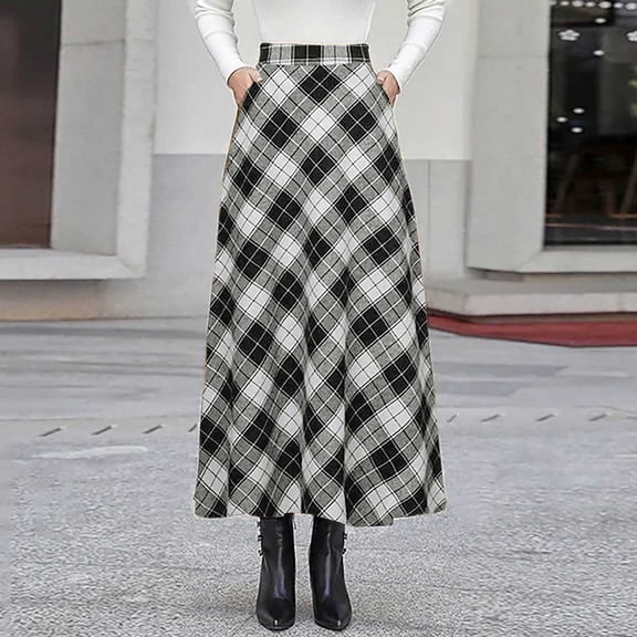TIANZEN Autumn High Waist Plaid Swing Skirt For Party Casual Loose Fit Long A Line Flowy Skirt Yoga Skirt Sweater Skirt
