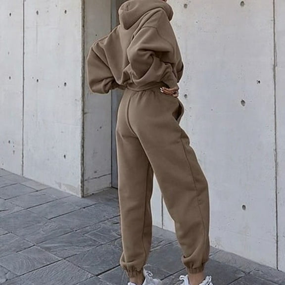TIANZEN Autumn/Winter 2024 Women's Two Piece Set: Long Sleeved Round Neck Drawstring Hooded And Loose Trousers Stretch Suits for Women Grandmother of The Bride Dress Women's Dressy Pant Suits